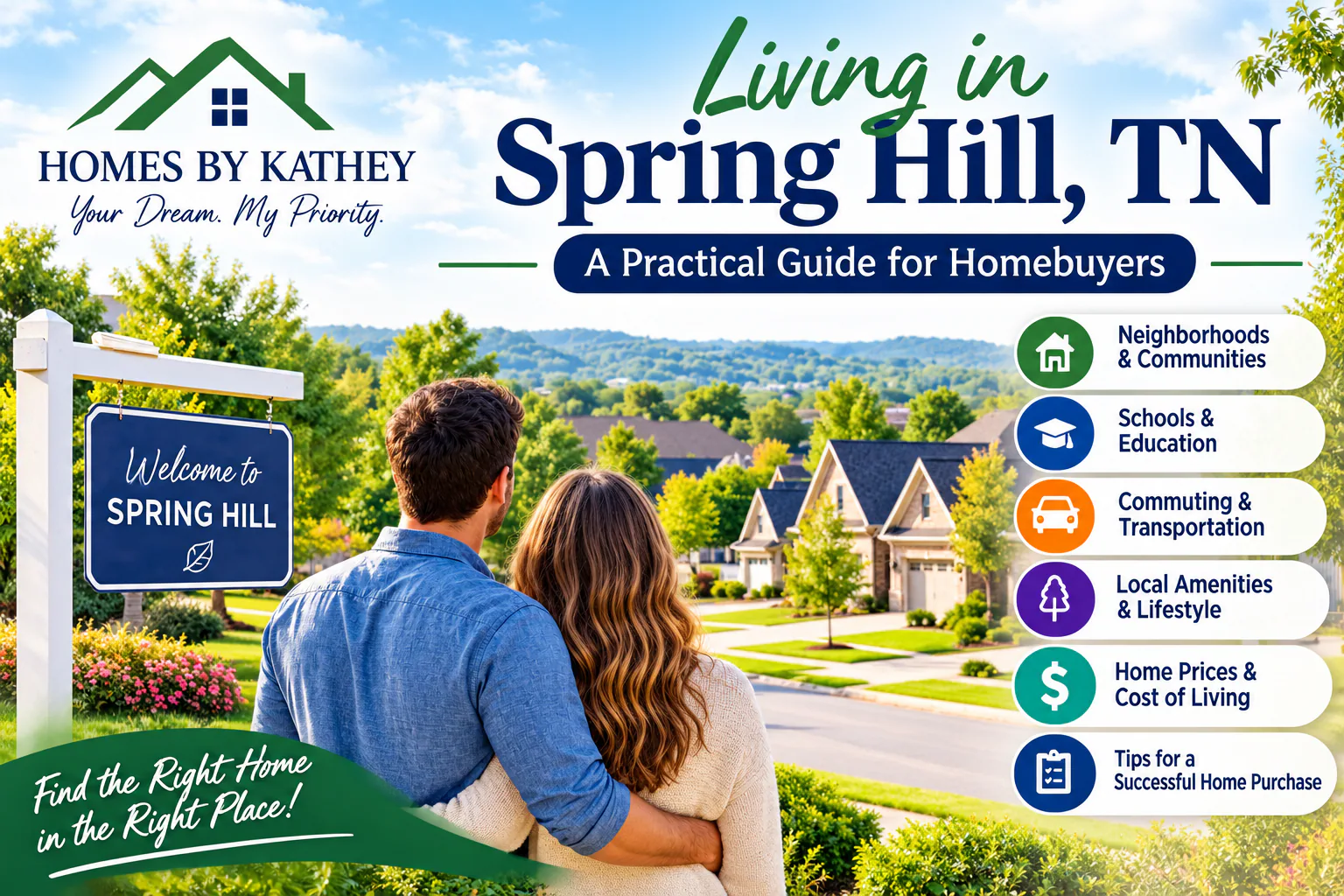 A couple looking down a Spring Hill street of houses and trees